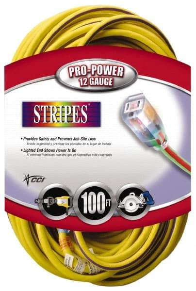 Southwire - 100', 12/3 Gauge/Conductors, Yellow/Purple Outdoor Extension Cord - 1 Receptacle, 15 Amps, 125 VAC, UL SJTW, NEMA 5-15P, 5-15R - Apex Tool & Supply