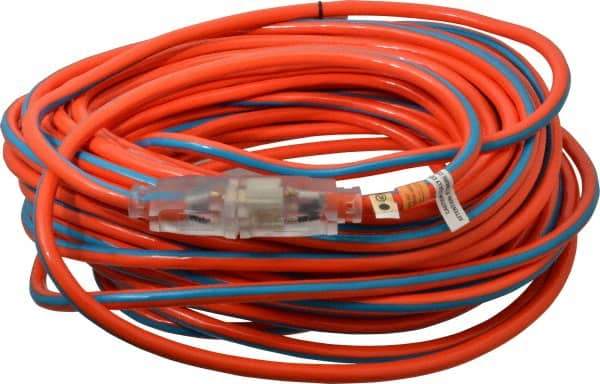 Southwire - 100', 12/3 Gauge/Conductors, Orange/Blue Outdoor Extension Cord - 1 Receptacle, 15 Amps, 125 VAC, UL SJTW, NEMA 5-15P, 5-15R - Apex Tool & Supply