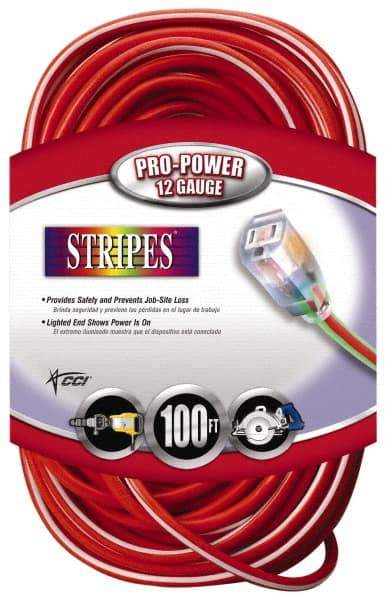 Southwire - 100', 12/3 Gauge/Conductors, Red/White Outdoor Extension Cord - 1 Receptacle, 15 Amps, 125 VAC, UL SJTW, NEMA 5-15P, 5-15R - Apex Tool & Supply