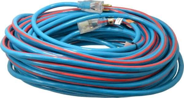 Southwire - 100', 12/3 Gauge/Conductors, Blue/Red Outdoor Extension Cord - 1 Receptacle, 15 Amps, 125 VAC, UL SJTW, NEMA 5-15P, 5-15R - Apex Tool & Supply