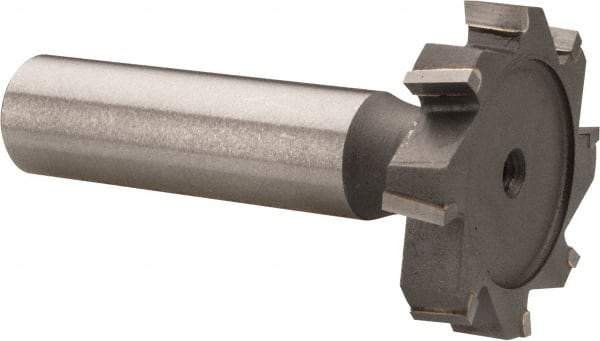 Made in USA - 1-1/4" Diam x 7/32" Face Width, Carbide-Tipped, 8 Teeth, Shank Connection Woodruff Keyseat Cutter - Uncoated, 2-7/32" OAL x 1/2" Shank, Staggered Teeth, ANSI 710, Old Standard 20 - Apex Tool & Supply
