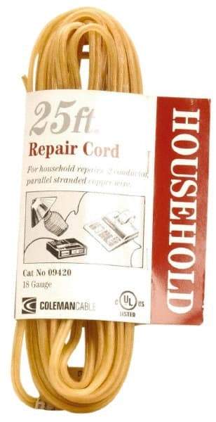 Southwire - 25', 18/2 Gauge/Conductors, Gold Indoor Replacement Cord - 2 Receptacles, 10 Amps, UL SPT-1 - Apex Tool & Supply