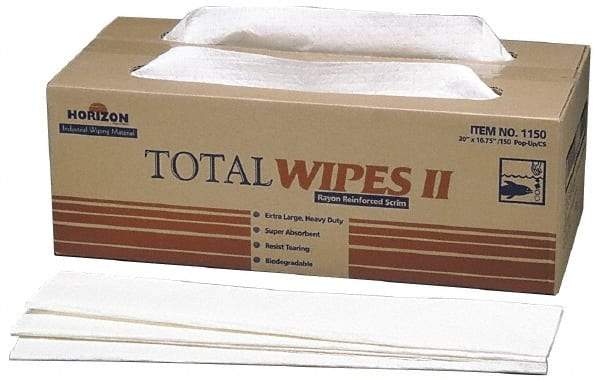 Ability One - Flat Fold Shop Towel/Industrial Wipes - 16-1/2" x 20" Sheet Size, White - Apex Tool & Supply