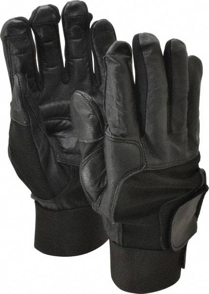 Ability One - Size XL (10) Leather/Spandex/Gel Padded Anti-Vibration/Impact Protection Work Gloves - For Mechanic's & Lifting, Uncoated, Hook & Loop Cuff, Full Fingered, Black, Paired - Apex Tool & Supply