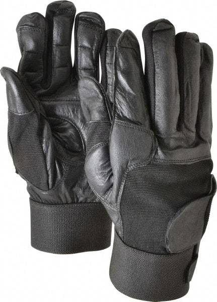 Ability One - Size 2XL (11) Leather/Spandex/Gel Padded Anti-Vibration/Impact Protection Work Gloves - For Mechanic's & Lifting, Uncoated, Hook & Loop Cuff, Full Fingered, Black, Paired - Apex Tool & Supply