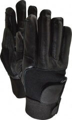 Ability One - Size L (9) Leather/Spandex/Gel Padded Anti-Vibration/Impact Protection Work Gloves - For Mechanic's & Lifting, Uncoated, Hook & Loop Cuff, Full Fingered, Black, Paired - Apex Tool & Supply