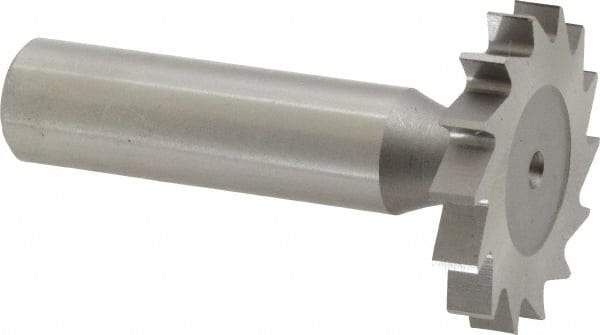 Made in USA - 1-1/4" Diam x 3/16" Face Width, High Speed Steel, 14 Teeth, Shank Connection Woodruff Keyseat Cutter - Uncoated, 2-3/16" OAL x 1/2" Shank, Straight Teeth, ANSI 610, Old Standard 19 - Apex Tool & Supply