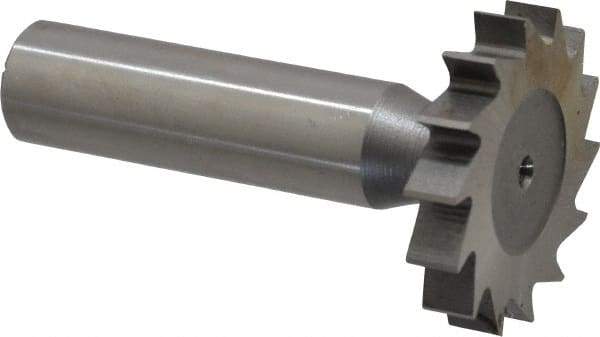 Made in USA - 1-1/4" Diam x 7/32" Face Width, High Speed Steel, 14 Teeth, Shank Connection Woodruff Keyseat Cutter - Uncoated, 2-7/32" OAL x 1/2" Shank, Straight Teeth, ANSI 710, Old Standard 20 - Apex Tool & Supply