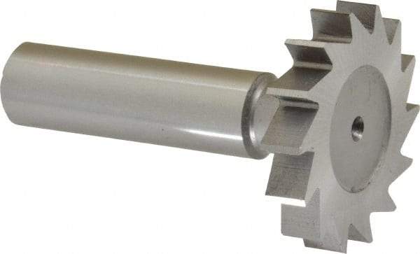 Made in USA - 1-3/8" Diam x 1/4" Face Width, High Speed Steel, 14 Teeth, Shank Connection Woodruff Keyseat Cutter - Uncoated, 2-1/4" OAL x 1/2" Shank, Straight Teeth, ANSI 811, Old Standard 22 - Apex Tool & Supply