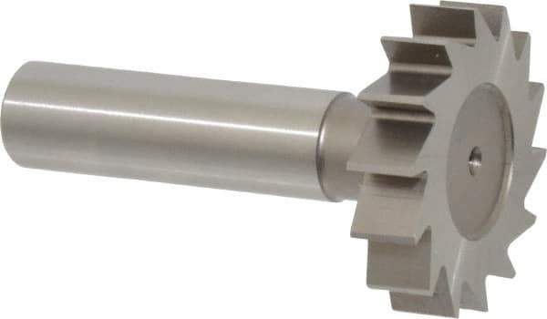 Made in USA - 1-3/8" Diam x 5/16" Face Width, High Speed Steel, 14 Teeth, Shank Connection Woodruff Keyseat Cutter - Uncoated, 2-5/16" OAL x 1/2" Shank, Straight Teeth, ANSI 1011, Old Standard 23 - Apex Tool & Supply