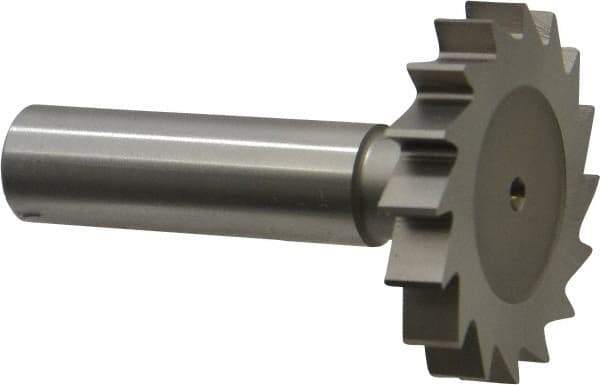Made in USA - 1-1/2" Diam x 1/4" Face Width, High Speed Steel, 16 Teeth, Shank Connection Woodruff Keyseat Cutter - Uncoated, 2-1/4" OAL x 1/2" Shank, Straight Teeth, ANSI 812, Old Standard 24 - Apex Tool & Supply