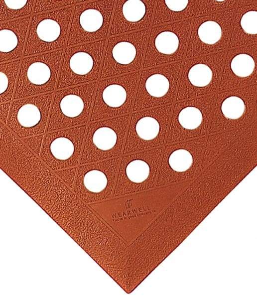 Wearwell - 3' Long, Dry/Wet Environment, Anti-Fatigue Matting - Terra Cotta, Nitrile Blend with Nitrile Rubber Base, Beveled on 4 Sides - Apex Tool & Supply