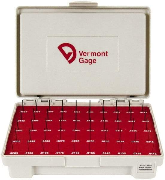 Vermont Gage - 50 Piece, 0.0115-0.0605 Inch Diameter Plug and Pin Gage Set - Plus 0.0002 Inch Tolerance, Class ZZ - Apex Tool & Supply