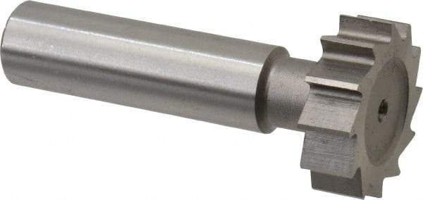 Made in USA - 1" Diam x 5/16" Face Width, High Speed Steel, 12 Teeth, Shank Connection Woodruff Keyseat Cutter - Uncoated, 2-5/16" OAL x 1/2" Shank, Straight Teeth, ANSI 1008, Old Standard B - Apex Tool & Supply