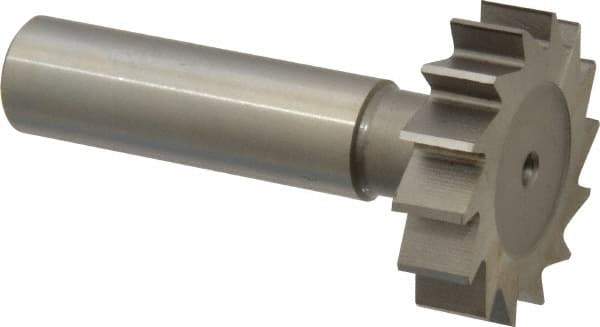 Made in USA - 1-1/4" Diam x 5/16" Face Width, High Speed Steel, 14 Teeth, Shank Connection Woodruff Keyseat Cutter - Uncoated, 2-5/16" OAL x 1/2" Shank, Straight Teeth, ANSI 1010, Old Standard D - Apex Tool & Supply