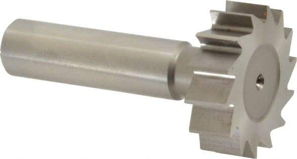 Made in USA - 1-1/4" Diam x 3/8" Face Width, High Speed Steel, 14 Teeth, Shank Connection Woodruff Keyseat Cutter - Uncoated, 2-3/8" OAL x 1/2" Shank, Straight Teeth, ANSI 1210, Old Standard E - Apex Tool & Supply