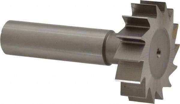 Made in USA - 1-3/8" Diam x 3/8" Face Width, High Speed Steel, 14 Teeth, Shank Connection Woodruff Keyseat Cutter - Uncoated, 2-3/8" OAL x 1/2" Shank, Straight Teeth, ANSI 1211, Old Standard F - Apex Tool & Supply