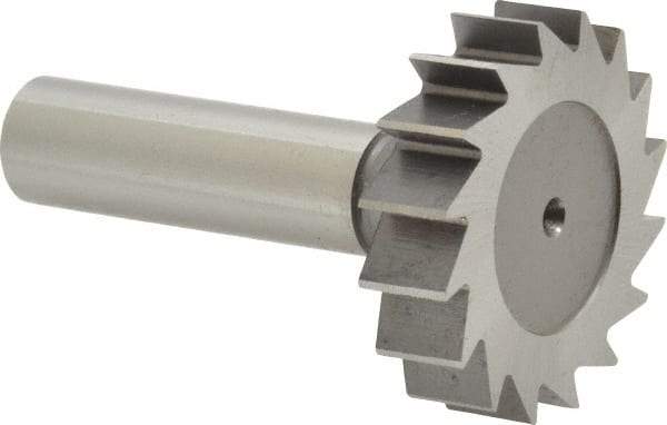 Made in USA - 1-1/2" Diam x 3/8" Face Width, High Speed Steel, 16 Teeth, Shank Connection Woodruff Keyseat Cutter - Uncoated, 2-3/8" OAL x 1/2" Shank, Straight Teeth, ANSI 1212, Old Standard G - Apex Tool & Supply