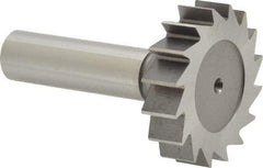Made in USA - 1-1/2" Diam x 3/8" Face Width, High Speed Steel, 16 Teeth, Shank Connection Woodruff Keyseat Cutter - Uncoated, 2-3/8" OAL x 1/2" Shank, Straight Teeth, ANSI 1212, Old Standard G - Apex Tool & Supply