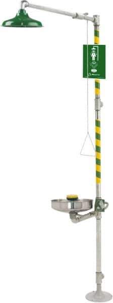 Haws - 1-1/4" Inlet, 20 GPM shower Flow, Drench shower, Eye & Face Wash Station - Bowl, Triangular Pull Rod & Push Flag Activated, Galvanized Steel Pipe, Plastic Shower Head, 3.7 GPM Bowl Flow, Inline Strainer, Barrier Free, Top or Mid Supply - Apex Tool & Supply