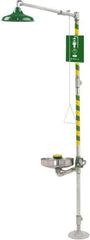 Haws - 1-1/4" Inlet, 20 GPM shower Flow, Drench shower, Eye & Face Wash Station - Bowl, Triangular Pull Rod & Push Flag Activated, Galvanized Steel Pipe, Plastic Shower Head, 3.7 GPM Bowl Flow, Inline Strainer, Barrier Free, Top or Mid Supply - Apex Tool & Supply