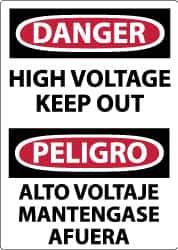 NMC - Accident Prevention Label, Header: DANGER - Legend: Danger - Pinch Point, English & Spanish, Black, Red & White, 3" Long x 5" High, Sign Muscle Finish - Apex Tool & Supply