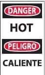 NMC - Hazardous Materials Label, Header: DANGER - Legend: Danger - Hot, English & Spanish, Black, Red & White, 3" Long x 5" High, Sign Muscle Finish - Apex Tool & Supply