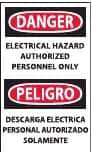 NMC - Accident Prevention Label, Header: DANGER - Legend: Danger - Electrical Hazard - Authorized Personnel Only, English & Spanish, Black, Red & White, 3" Long x 5" High, Sign Muscle Finish - Apex Tool & Supply