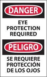 NMC - Accident Prevention Label, Header: DANGER - Legend: Danger - Eye Protection Required, English & Spanish, Black, Red & White, 3" Long x 5" High, Sign Muscle Finish - Apex Tool & Supply