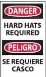 NMC - Accident Prevention Label, Header: DANGER - Legend: Danger - Hard Hats Required, English & Spanish, Black, Red & White, 3" Long x 5" High, Sign Muscle Finish - Apex Tool & Supply