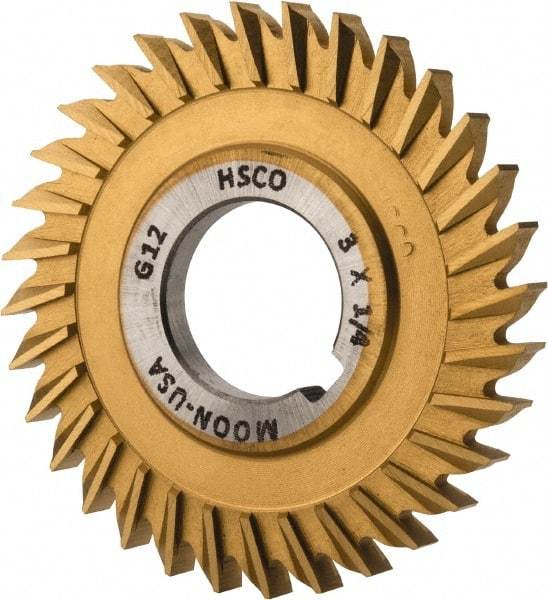 Made in USA - 3" Blade Diam x 1/4" Blade Thickness, 1" Hole, 32 Teeth, Cobalt Side Chip Saw - Straight Tooth, Arbor Connection, Right Hand Cut, TiN, with Keyway - Apex Tool & Supply