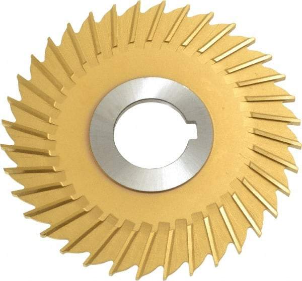 Made in USA - 4" Blade Diam x 1/8" Blade Thickness, 1" Hole, 36 Teeth, Cobalt Side Chip Saw - Straight Tooth, Arbor Connection, Right Hand Cut, TiN, with Keyway - Apex Tool & Supply