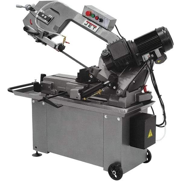 Jet - 8 x 14" Max Capacity, Manual Geared Head Horizontal Bandsaw - 135, 197 & 256 SFPM Blade Speed, 110/220 Volts, 45°, 1 hp, 1 Phase - Apex Tool & Supply