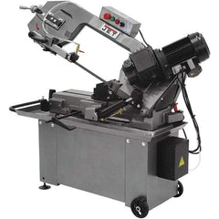 Jet - 8 x 14" Max Capacity, Manual Geared Head Horizontal Bandsaw - 135, 197 & 256 SFPM Blade Speed, 110/220 Volts, 45°, 1 hp, 1 Phase - Apex Tool & Supply