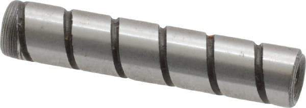 Jergens - 1/4" Diam x 1-1/4" Pin Length Alloy Steel Grooved Dowel Pin - C 47-58 & C 60-64 (Surface) Hardness, 1 Beveled & 1 Threaded End - Apex Tool & Supply