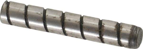 Jergens - 1/4" Diam x 1-1/2" Pin Length Alloy Steel Grooved Dowel Pin - C 47-58 & C 60-64 (Surface) Hardness, 1 Beveled & 1 Threaded End - Apex Tool & Supply