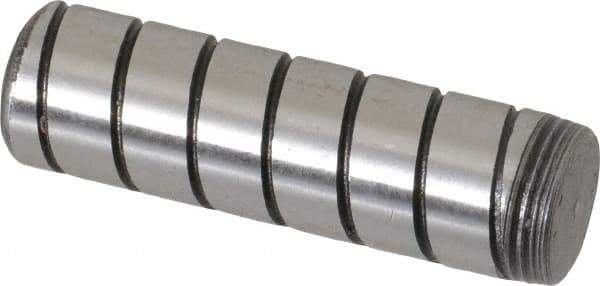 Jergens - 7/16" Diam x 1-1/2" Pin Length Alloy Steel Grooved Dowel Pin - C 47-58 & C 60-64 (Surface) Hardness, 1 Beveled & 1 Threaded End - Apex Tool & Supply