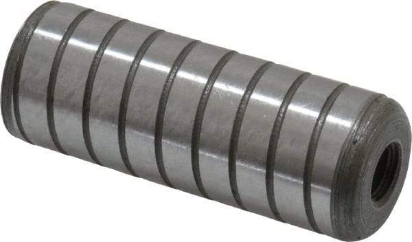 Jergens - 3/4" Diam x 2" Pin Length Alloy Steel Grooved Dowel Pin - C 47-58 & C 60-64 (Surface) Hardness, 1 Beveled & 1 Threaded End - Apex Tool & Supply