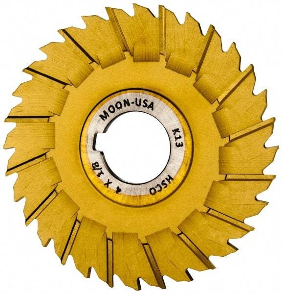 Made in USA - 4" Blade Diam x 1/8" Blade Thickness, 1" Hole, 32 Teeth, Cobalt Side Chip Saw - Staggered Tooth, Arbor Connection, Right Hand Cut, TiN, with Keyway - Apex Tool & Supply