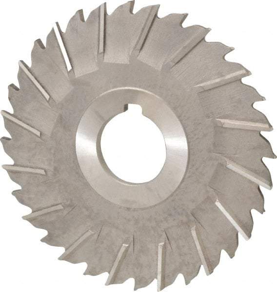Made in USA - 4" Blade Diam x 5/32" Blade Thickness, 1" Hole, 32 Teeth, Cobalt Side Chip Saw - Staggered Tooth, Arbor Connection, Right Hand Cut, TiN, with Keyway - Apex Tool & Supply