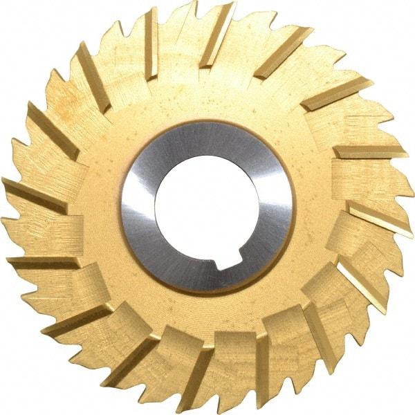 Made in USA - 4" Blade Diam x 3/16" Blade Thickness, 1" Hole, 32 Teeth, Cobalt Side Chip Saw - Staggered Tooth, Arbor Connection, Right Hand Cut, TiN, with Keyway - Apex Tool & Supply