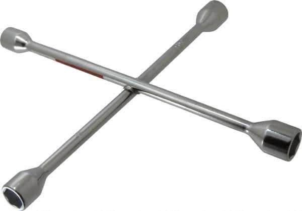 Omega Lift Equipment - 14" Long Cross Shaped Lug Nut Wrench Tire Iron - 11/16, 3/4, 13/16, 7/8" Hex - Apex Tool & Supply