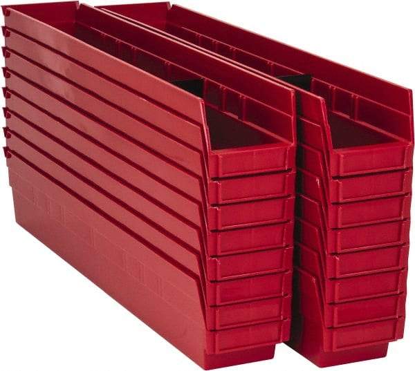 Quantum Storage - 50 Lb. Load Capacity, 23-5/8" Deep, Red Polypropylene Hopper Shelf Bin - 4" High x 4-1/8" Wide x 23-5/8" Long - Apex Tool & Supply
