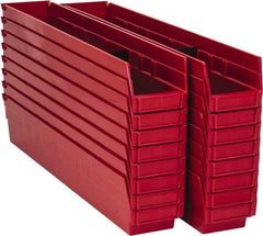 Quantum Storage - 50 Lb. Load Capacity, 23-5/8" Deep, Red Polypropylene Hopper Shelf Bin - 4" High x 4-1/8" Wide x 23-5/8" Long - Apex Tool & Supply