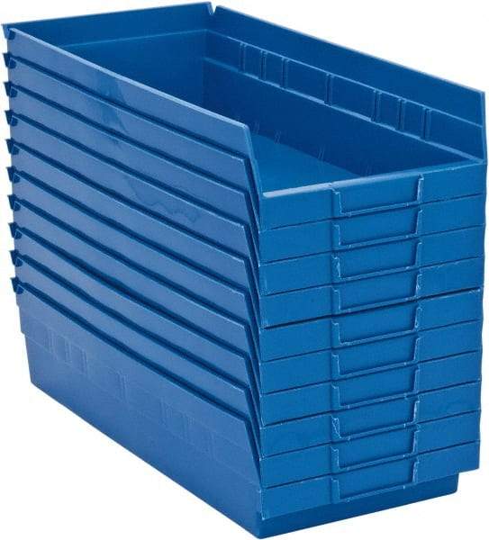 Quantum Storage - 50 Lb. Load Capacity, 17-7/8" Deep, Blue Polypropylene Hopper Shelf Bin - 4" High x 8-3/8" Wide x 17-7/8" Long - Apex Tool & Supply