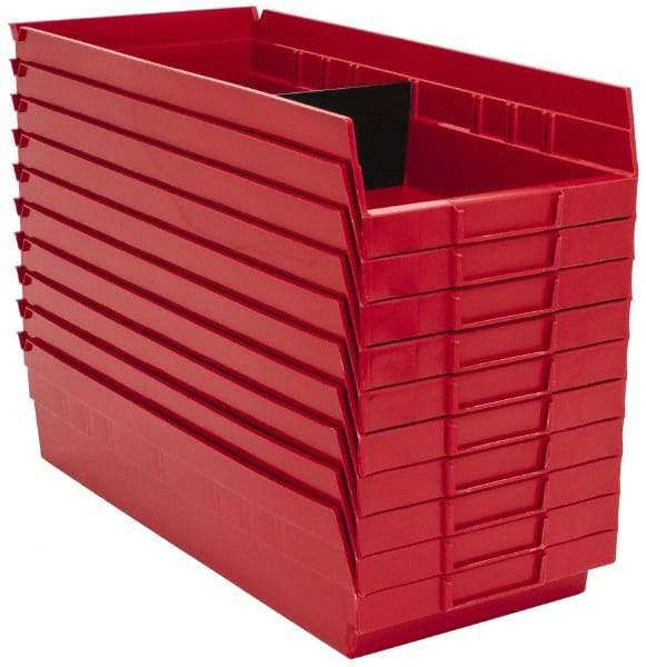 Quantum Storage - 50 Lb. Load Capacity, 17-7/8" Deep, Red Polypropylene Hopper Shelf Bin - 4" High x 8-3/8" Wide x 17-7/8" Long - Apex Tool & Supply