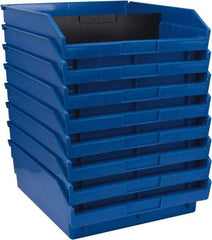 Quantum Storage - 50 Lb. Load Capacity, 11-5/8" Deep, Blue Polypropylene Hopper Shelf Bin - 4" High x 11-1/8" Wide x 11-5/8" Long - Apex Tool & Supply