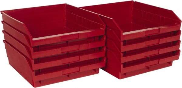 Quantum Storage - 50 Lb. Load Capacity, 11-5/8" Deep, Red Polypropylene Hopper Shelf Bin - 4" High x 11-1/8" Wide x 11-5/8" Long - Apex Tool & Supply