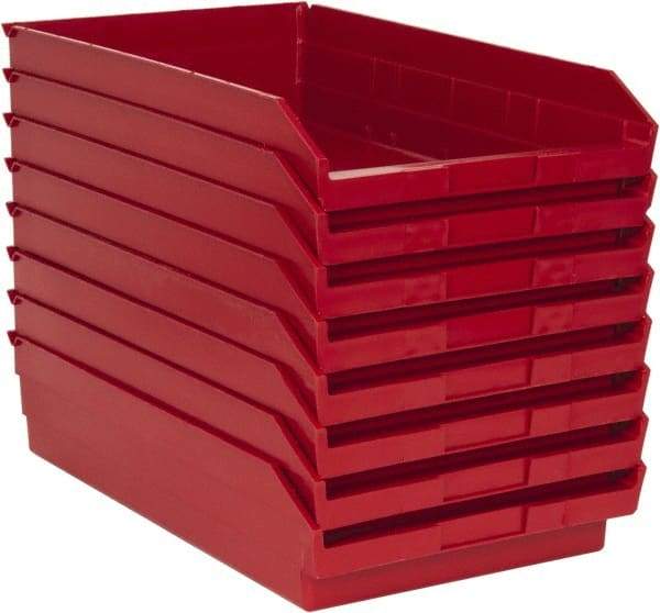 Quantum Storage - 50 Lb. Load Capacity, 17-7/8" Deep, Red Polypropylene Hopper Shelf Bin - 4" High x 11-1/8" Wide x 17-7/8" Long - Apex Tool & Supply