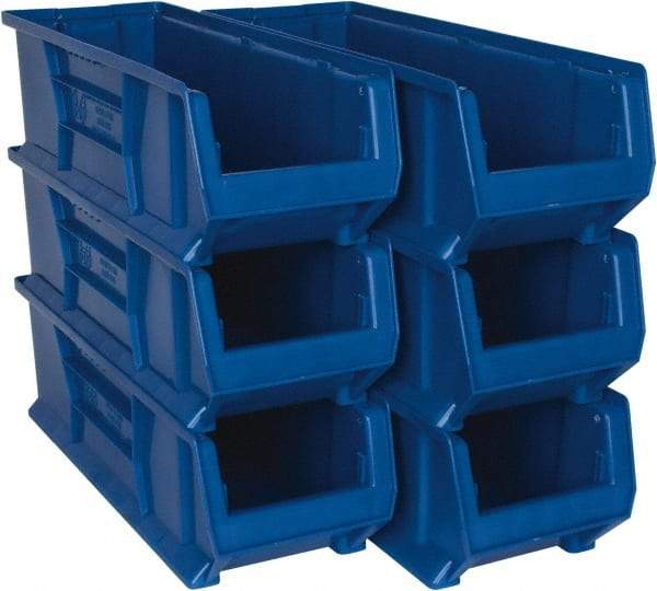 Quantum Storage - 100 Lb. Load Capacity, 23-7/8" Deep, Blue Polypropylene Hopper Stacking Bin - 7" High x 8-1/4" Wide x 23-7/8" Long - Apex Tool & Supply